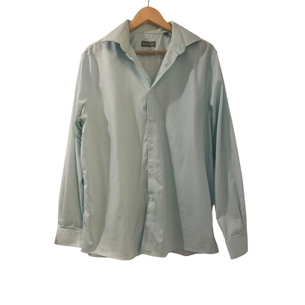 Michael Kors Dress Shirt Mens 16 1/2 34/35 Blue Regular Fit Long Sleeve Stretch